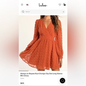 Lulu's Orange Fit and Flare Bishop Sleeve Dress